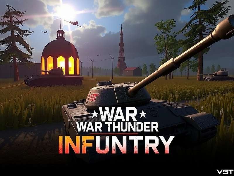 Concept art of a War Thunder infantry squad advancing past a disabled tank