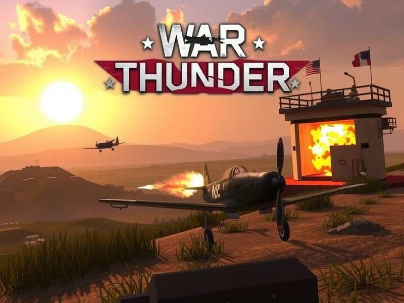 War Thunder game banner showing aircraft, tanks and naval vessels in combat