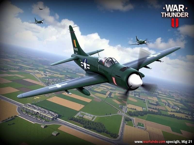 War Thunder MiG-21 Bison in flight over desert terrain, showcasing its distinctive delta wing and armament.